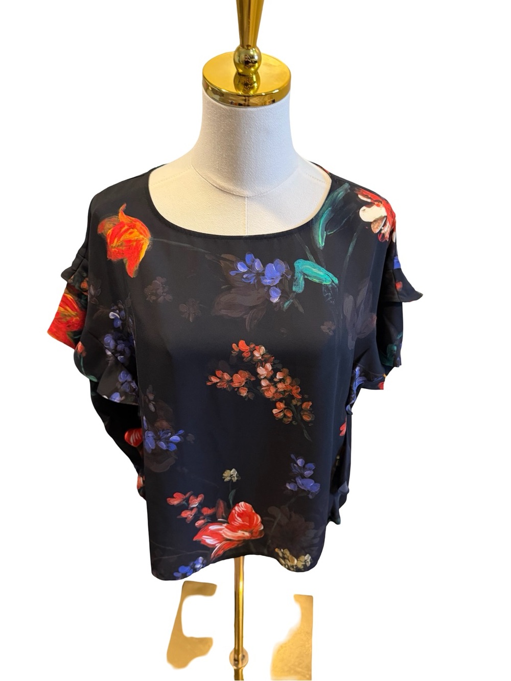 Express Black Floral Ruffle Sleeve Blouse